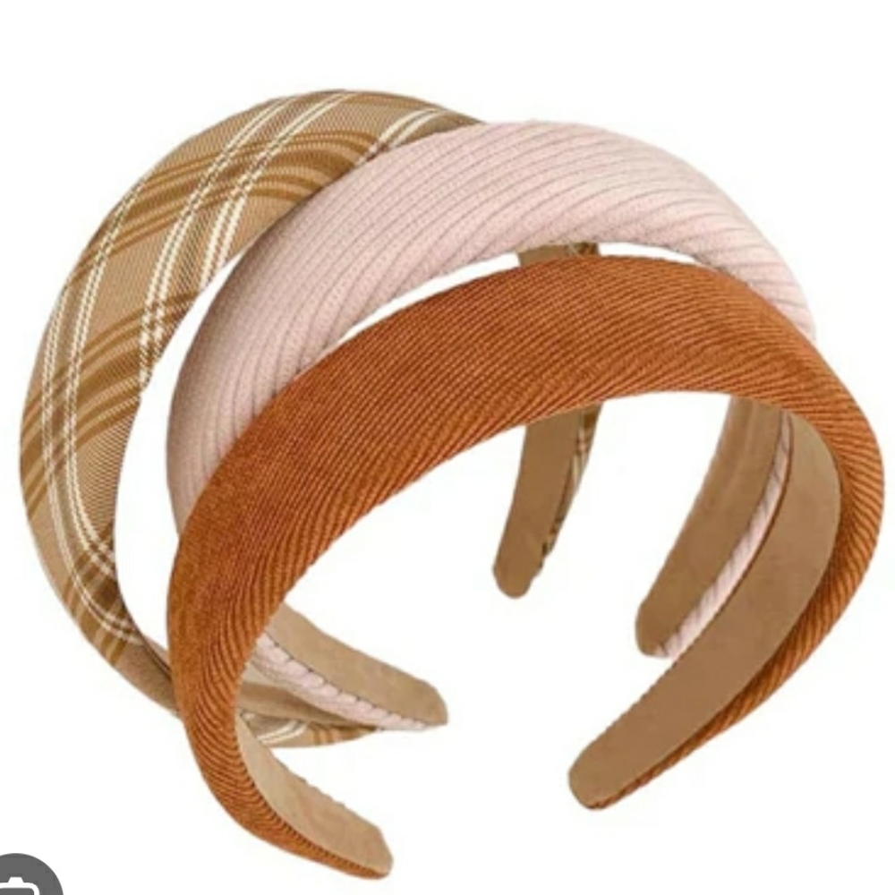 Three Stylish Headbands - Plaid, Pink, Brown